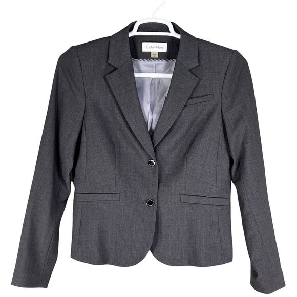 Calvin Klein NEW Womens 10 Gray Fully Lined Blazer Two Silver Button Old Money - Picture 6 of 15